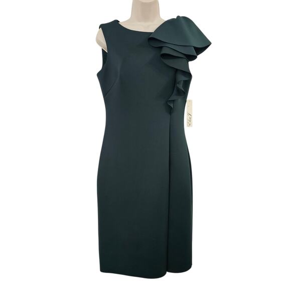 ELIZA J  Ruffle Sheath Dress in Hunter Green Size 10 - Picture 1 of 12